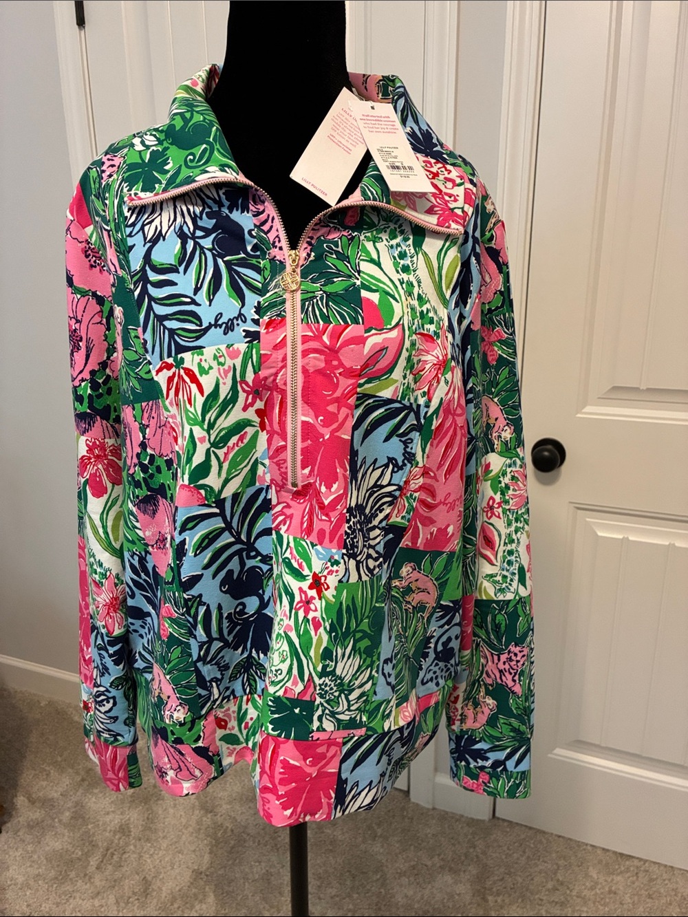 Lilly Pulitzer Patchwork Floral Half-Zip Jacket in Pink, Green & Blue